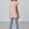 Hot Pink Plaid Short Ruffle Sleeve V Neck Shirt As Picture