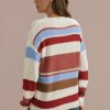 Online Multicolor Striped Loose Casual Round Neck Knitted Sweater As Picture