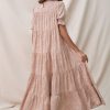 Hot Floral Loose Ruffle Adorable Short Sleeve Round Neck Maxi Dress As Picture