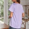 Online Casual Short Sleeve V Neck Blouse Shirt Purple