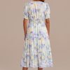 New Floral Short Sleeve V Neck Button Up Tiered Midi Dress With Pockets Multi