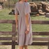 Online Short Loose Sleeve V Neck Shirring Top Midi Dress Dusty Mauve