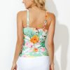 Online Print Scoop Neck And White Skirt Tankini Set Floral