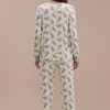 Hot Pine Print Long Sleeve Round Neck Pj Set Multi