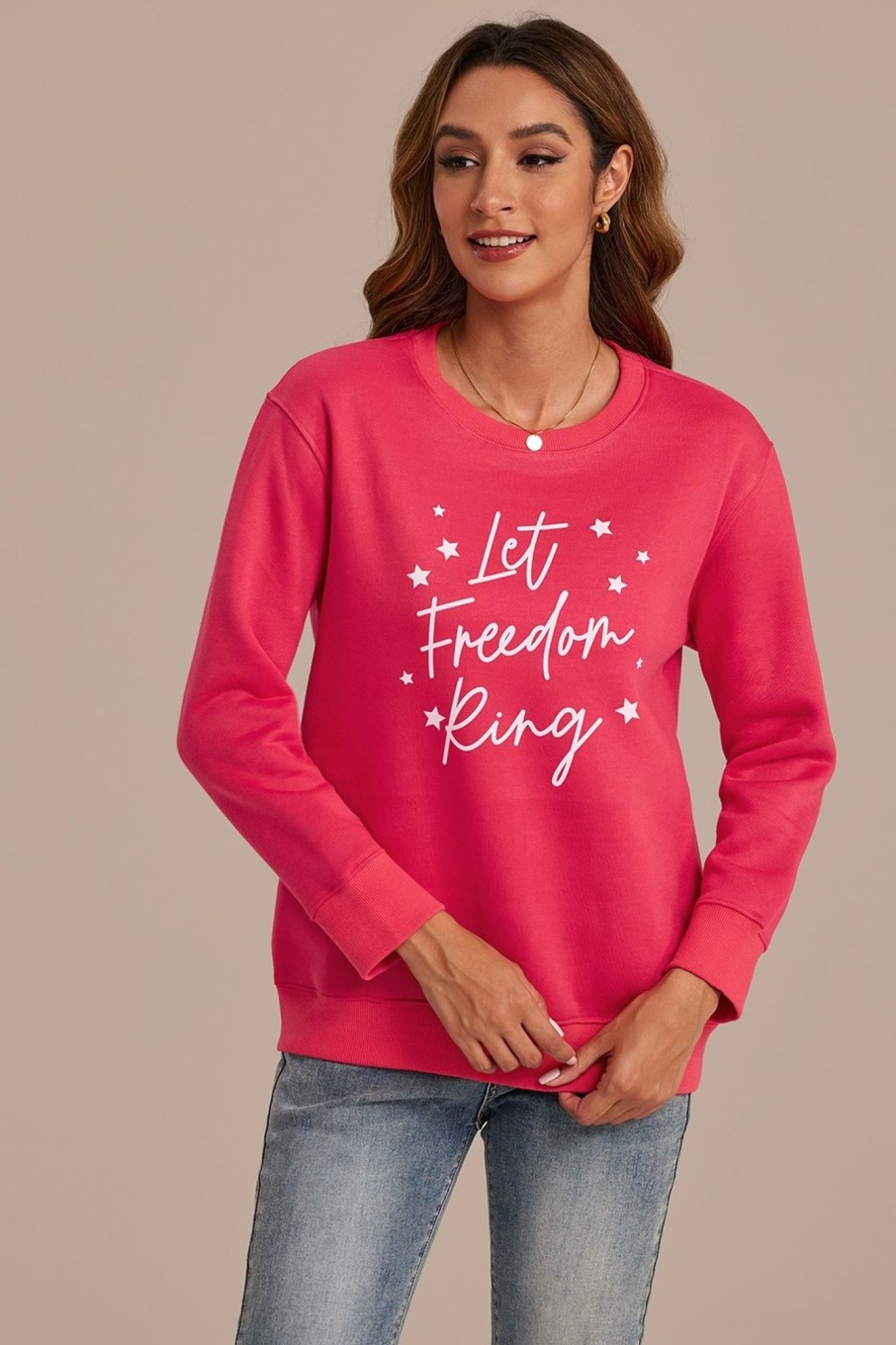 Best Round Neck Long Sleeve Sweatshirt With Letter Print Red