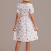 Online White Short Sleeve V Neck Smocked Mini Dress Floral