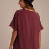 New Solid V Neck Short Sleeve Blouse Burgundy