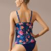 Wholesale Floral Print V Neck Tankini Set Navy Blue