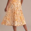 Best Floral Elastic Waist Tiered Midi Skirt Dusty Yellow