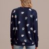 New Floral Cozy Round Neck Long Sleeve Embroidered Sweatshirts Forever Navy