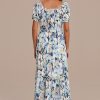 Online Sea Foam Square Neck Short Sleeve Tiered Midi Dress Blue