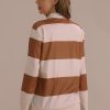 Clearance Striped Long Sleeve High Neck Pullover Top With Zipper Chocolate