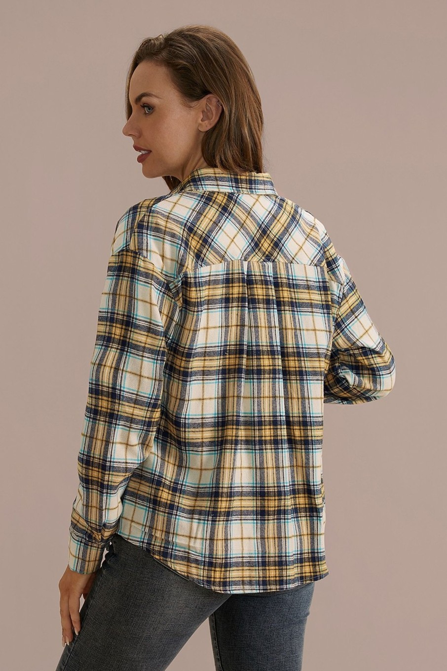 Wholesale Color Plaid Long Sleeve Classic Neck Warm Coat Shacket Jacket Multi