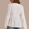 New Round Neck Long Sleeve Button Up Blouse White