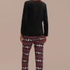 Online Christmas Hat Print Long Sleeve Round Neck Pj Set Black