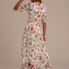 Hot Floral Half Sleeve Round Neck Chiffon Maxi Dress Multi