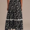 Hot Floral Elastic Waist Tiered Maxi Skirt Black