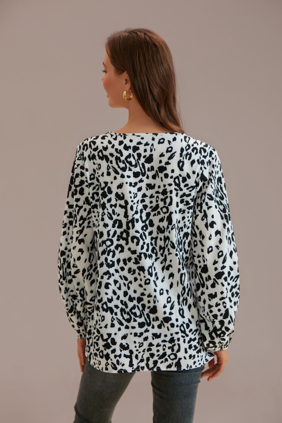 Clearance Vanilla Print V Neck 3/4 Sleeve Blouse Leopard