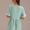 Wholesale Floral Round Neck Short Sleeve Blouse Sage