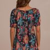 Wholesale Floral Short Puff Sleeve Elastic Neck Top Multi