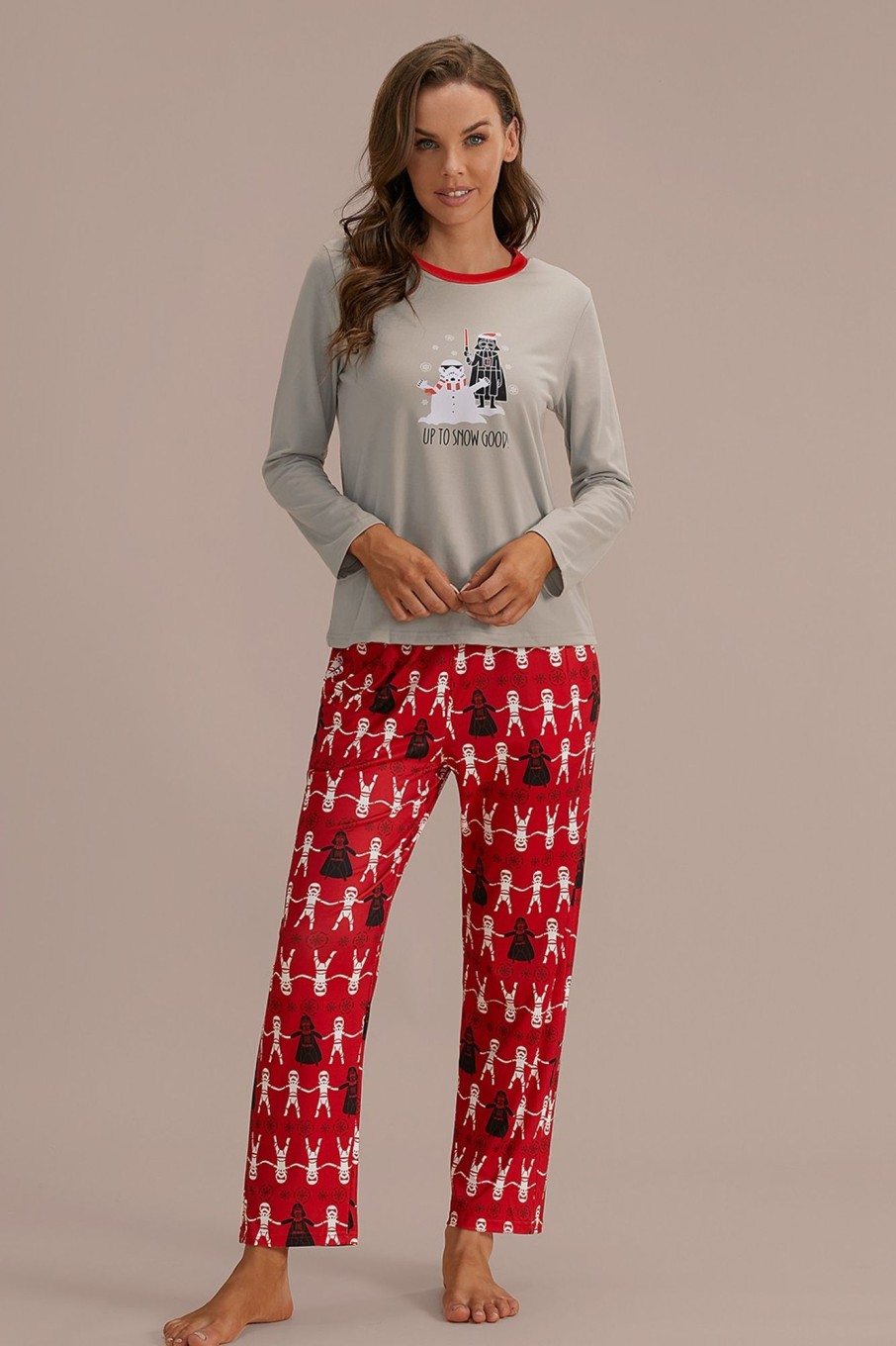 New Cute Star Wars Print Long Sleeve Round Neck Pj Set Multi