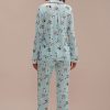 Best Cute Cat Print Long Sleeve Collared Neck Pj Set Blue