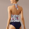 New Floral Print Halter Neck Ruched Tankini Set White