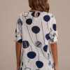 Clearance Polka Dot Round Neck Half Sleeve Longline Blouse White