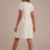 Wholesale Stripe Short Sleeve Round Neck Midi Dress With Pockets Cream