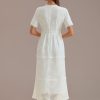 Best High Neck Short Sleeve Lace Maxi Dress Cream