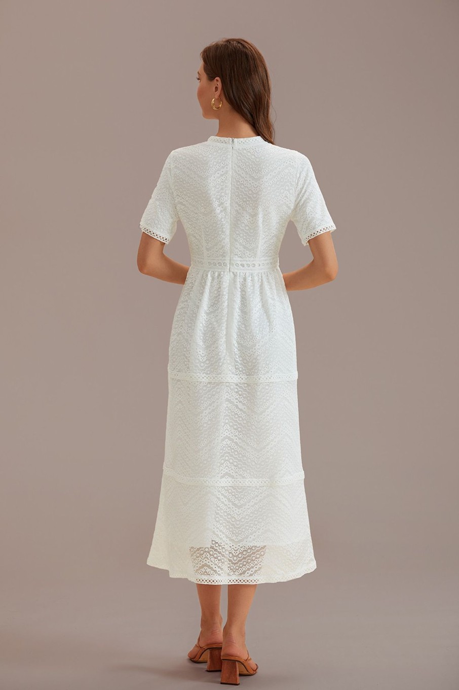 Best High Neck Short Sleeve Lace Maxi Dress Cream