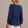 Wholesale Swiss Dot Long Ruffle Sleeve Blouse Blue