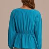 Best V Neck Long Sleeve Blouse Deep Teal