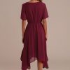 Wholesale Short Sleeve Round Neck Elastic Waist Asymmetrical Hem Midi Dress