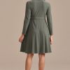 Online Knit Long Sleeve Round Neck Tie Waist Midi Dress Green