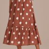 Hot Polka Dots Elastic Waist Tiered Midi Skirt Brown