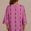 Wholesale Fuchsia Half Trumpet Sleeve Round Neck Blouse Multi