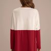 Hot Christmas Print Longline Round Neck Long Sleeve Pockets Sweatshirt Red And White