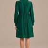 Hot Long Puff Sleeve Round Neck Midi Dress Green