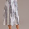 Hot Stripe Elastic Waist Midi Skirt With Pockets Tapioca