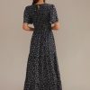 Clearance Short Sleeve Round Neck Smocked Maxi Dress Black