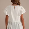 Clearance Ruffle Short Sleeve Round Neck Blouse White