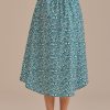 Clearance Floral Button Midi Skirt Green