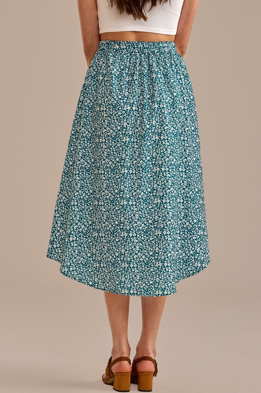 Clearance Floral Button Midi Skirt Green