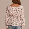 Online Long Sleeve Square Neck Shirring Ruffle Shirt Floral