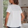 New Short Sleeve Square Neck Stripe Blouse Shirt White